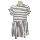 Women Summer Beach Dress A-Line Striped Short Sleeve O-Neck Dresses Casual  M2W9