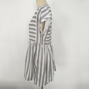 Women Summer Beach Dress A-Line Striped Short Sleeve O-Neck Dresses Casual  M2W9