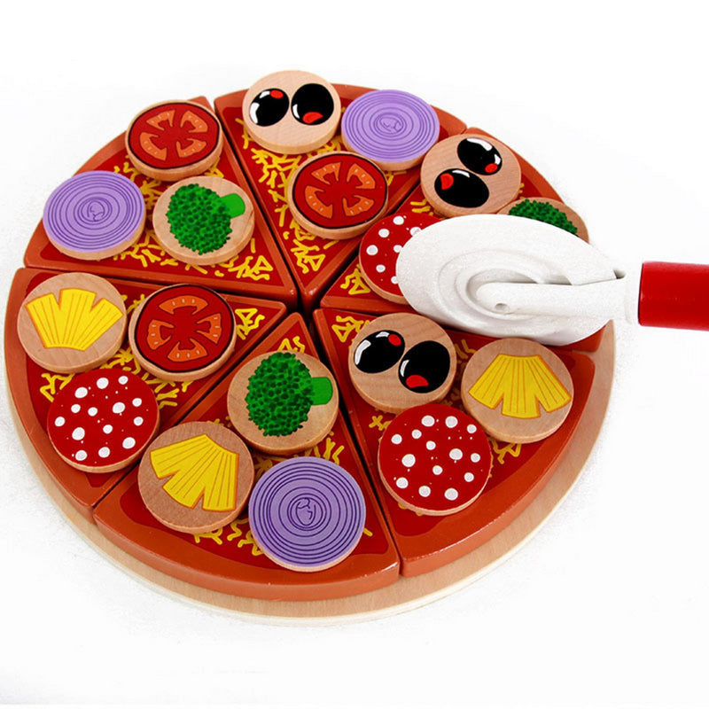 Wooden Pizza Play Food Set Wooden Toys Kids Pretend Kitchen Children Cooking