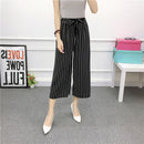 Ladies Spring Autumn Long Pants Grid Stripe Print The Belt Wide Leg Trouser U8N6