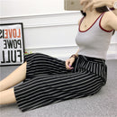 Ladies Spring Autumn Long Pants Grid Stripe Print The Belt Wide Leg Trouser U8N6