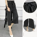 Ladies Spring Autumn Long Pants Grid Stripe Print The Belt Wide Leg Trouser U8N6