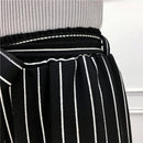 Ladies Spring Autumn Long Pants Grid Stripe Print The Belt Wide Leg Trouser U8N6