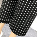 Ladies Spring Autumn Long Pants Grid Stripe Print The Belt Wide Leg Trouser U8N6