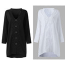 Women Linen V Neck Long Sleeve Buttons Irregular Split Loose Shirt Casual P M5E5