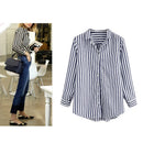 Women Spring Autumn Striped Shirts Tops V-Neck Long Sleeve blouse for busin W7L2