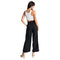 Woman Ladies Loose Lace Up The Belt Straight Leg Casual Black Trousers Mid  S9Y6