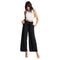 Woman Ladies Loose Lace Up The Belt Straight Leg Casual Black Trousers Mid  S9Y6