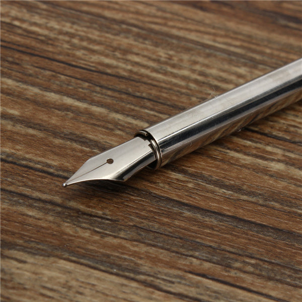 Retro Goose Feather Quill Pen Metal Nib Dip Writing Black Ink Set Collectable