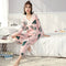 Women Autumn V-neck print 2-pcs Pajama Sets Floral Long Sleeve Sleep Wear C Z8B2
