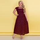 Summer Casual Women Floral Lace Short Sleeve O-Neck Plus Size Maxi Dress La Q6W2