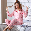 Long sleeve pajamas Ladies Strawberry Print Pajamas Loose Casual Large size C5D9