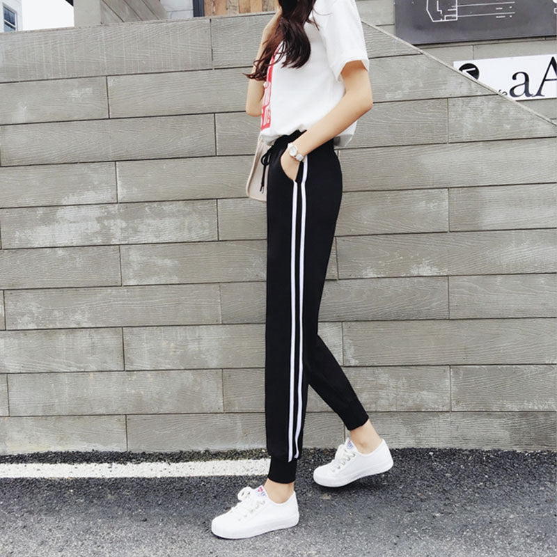 Summer Spring Casual Pants Sportswear Trousers Woman Haren Pants Double Str I4U2