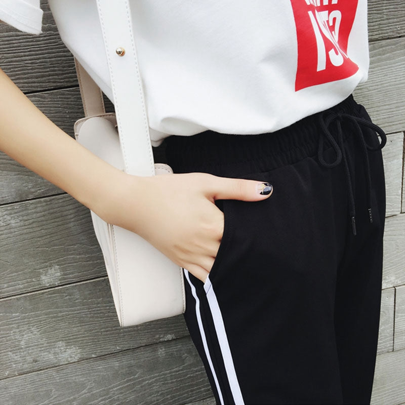 Summer Spring Casual Pants Sportswear Trousers Woman Haren Pants Double Str I4U2