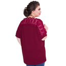 Women Solid O-Neck Short Sleeve Stitching Lace Elegant Loose T-Shirt Ladies Z8D9