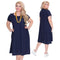 Summer Women Casual Loose Short Sleeve O-Neck Solid Dress Ladies Plus Size  L9M4