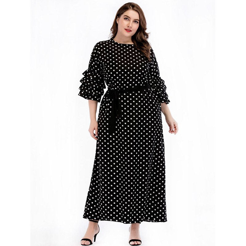 European and American style large size women's new long skirt round neck ru O8W8