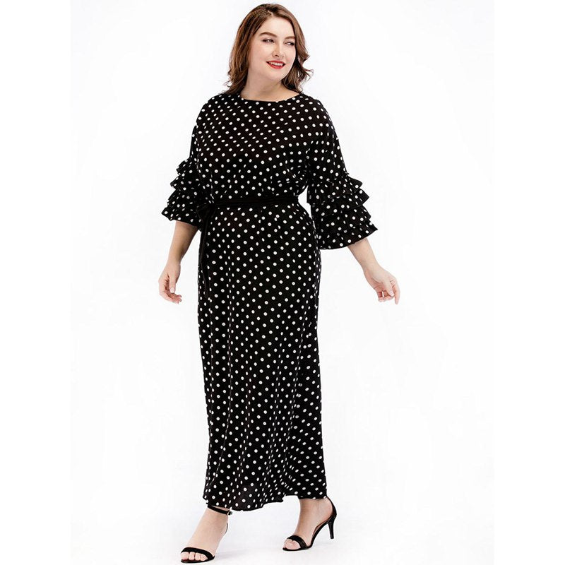 European and American style large size women's new long skirt round neck ru O8W8