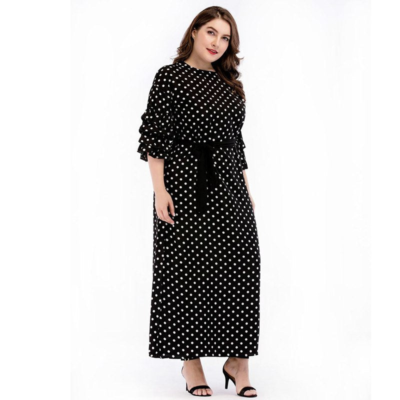 European and American style large size women's new long skirt round neck ru O8W8