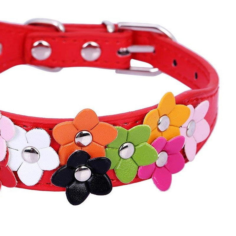 Soft Pu Leather Dog Collar Flower Padded(Red, S) G5I3