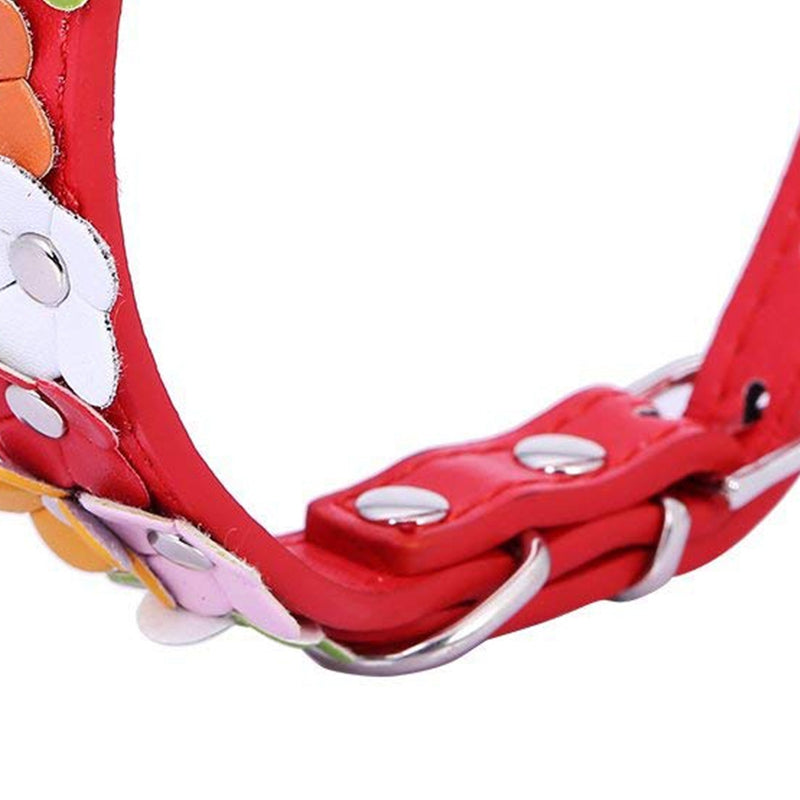 Soft Pu Leather Dog Collar Flower Padded(Red, S) G5I3