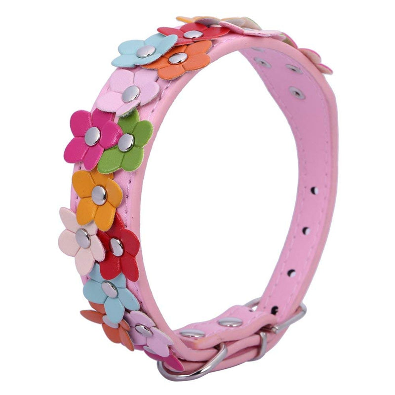 Soft Pu Leather Dog Collar Flower Padded(Pink, M) L7F9