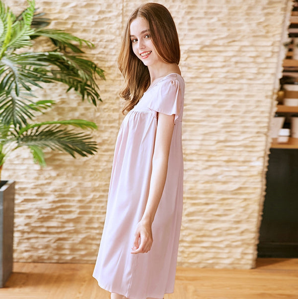 Spring Ladies Silk Pajamas Dress Casual Sexy Short Sleeve Pigiama Home Wome U5N3
