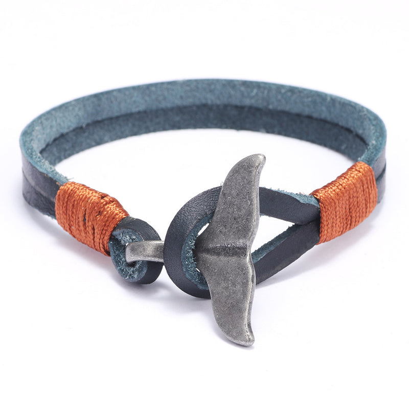 Whale Tail Alloy Leather Hand-knitted Men's Bracelet