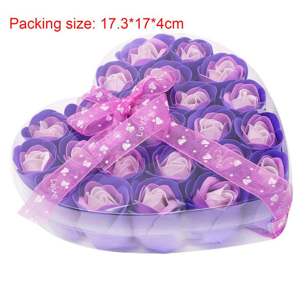 Lovely 24 Pcs Red Scented Bath Soap Rose Petal in Heart Box (Purple) A7O3
