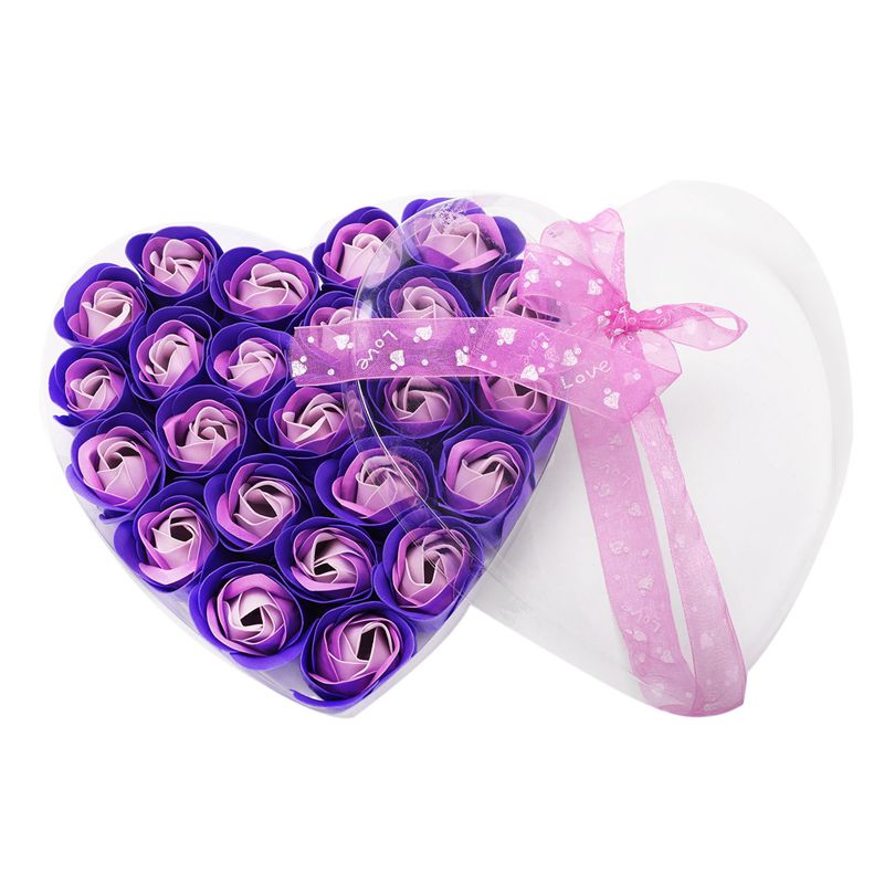 Lovely 24 Pcs Red Scented Bath Soap Rose Petal in Heart Box (Purple) A7O3