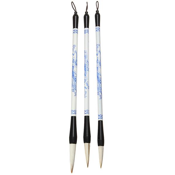 3Pcs Brush Pen Blue And White Picture Chinese Japanese Calligraphy