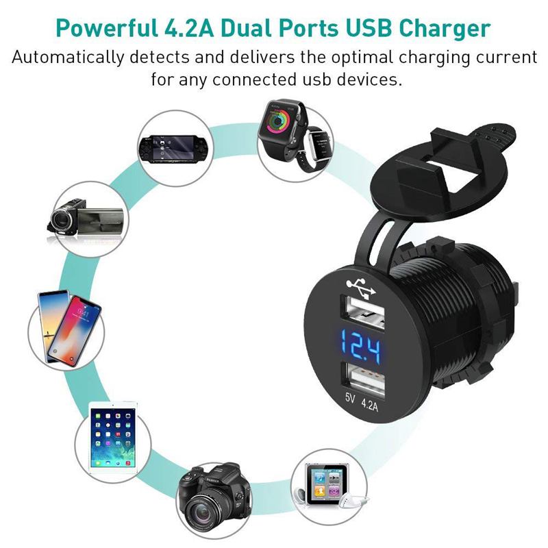 USB Car Socket 12V Car Charger 5V 4.2A Dual USB Car Charger Waterproof Car  I3U2