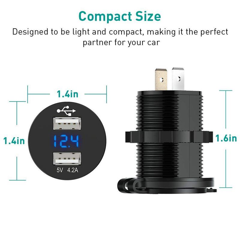 USB Car Socket 12V Car Charger 5V 4.2A Dual USB Car Charger Waterproof Car  I3U2