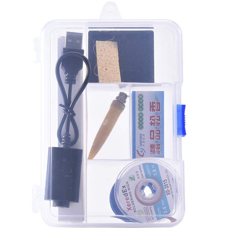 5V 8W Mini Solder Iron Pen Welding Tool Set USB Charging Soldering Iron with Strong Suction Tin Line Tin Wire Rosin Soldering Stand Sponge