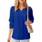 Women Solid Long Sleeve V-neck Stitching Lace Elegant Chiffon Blouse Ladies V2P7