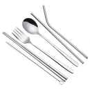 7Pcs Reusable Stainless Steel Coffee Tea Milk Drinking Straw Fork Chopsticks Set