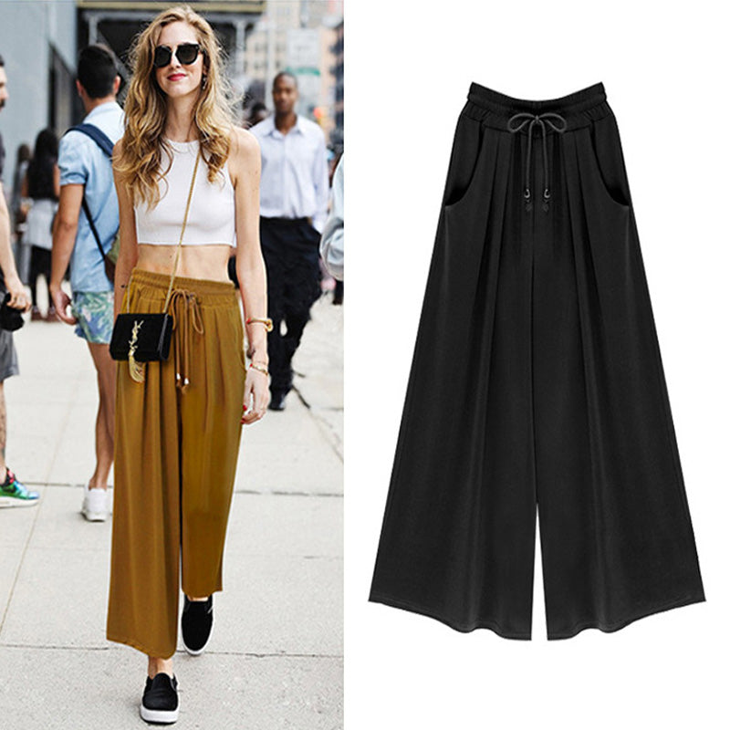 Spring Autumn Ladies Loose Streetwear Plus Size Elegant Femme Wide Leg Pant P4J2