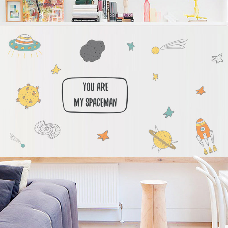 Miico FX64036 Cartoon Wall Sticker Spaceship Meteorite Combination Stickers Children's Room Decoration Wall Stickers