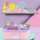 Kids Girls Kitchen Sink Pretend Play Toys Set Real Working Faucet & Washing Tools