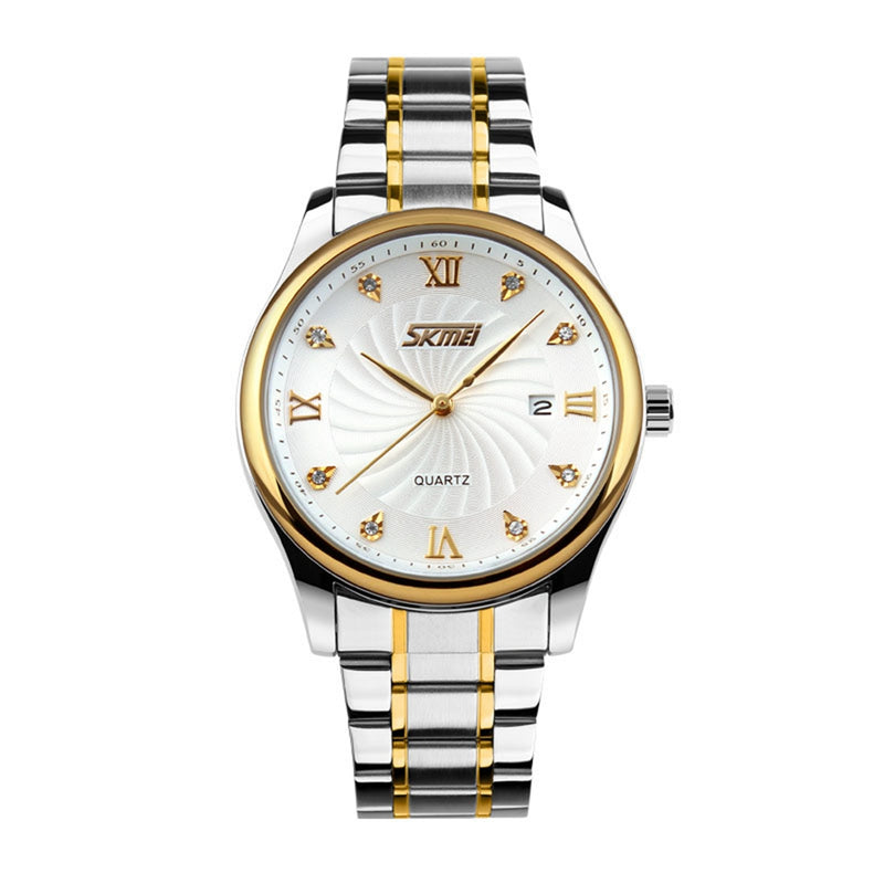 SKMEI 9101 Business Style Men Wrist Watch Full Steel Calendar Crystal Quartz Watch