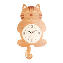 Wooden Wall Clock Cat Dog Swinging Tail Pendulum Battery Operated Room Creative Decor