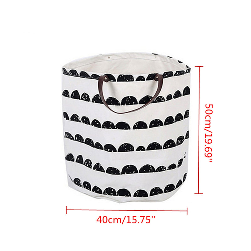 Useful Baby Kids Toy Canvas Laundry Drain Basket Storage Bag With Leather Handbag