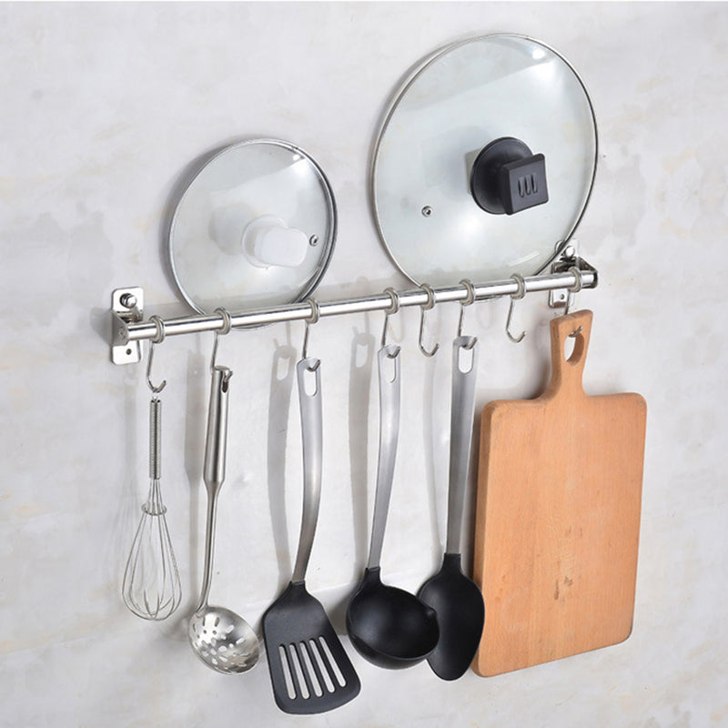 Stainless Steel Pipe Wall Mount Kitchen Storage Rack Pot Lid Holder Spoon Hook