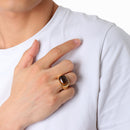 REZEX Retro Tiger Eye Stone Finger Rings Men's Titanium Steel Ring