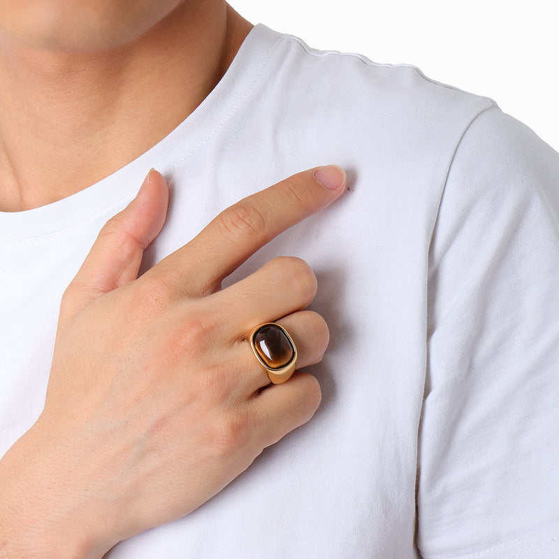 REZEX Retro Tiger Eye Stone Finger Rings Men's Titanium Steel Ring