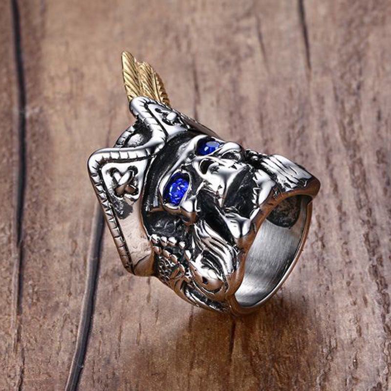 Fashion Blue Eye Skull Stainless Steel Rhinestone Men Ring Ghost Men's Jewelry Gift