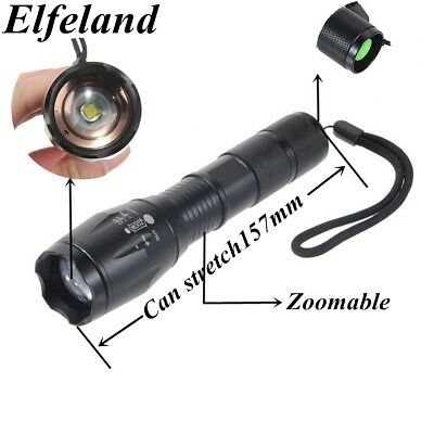 Tactical 90000LM T6 LED Flashlight Zoomable 5 Modes 18650 Focus Torch+AAA