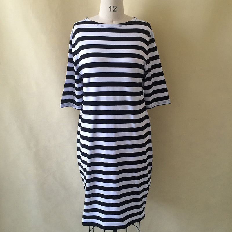 Women's Clothing O Neck Zebra Black Striped Dress Straight Casual Dress Eur S6I6