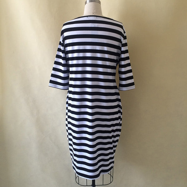 Women's Clothing O Neck Zebra Black Striped Dress Straight Casual Dress Eur S6I6