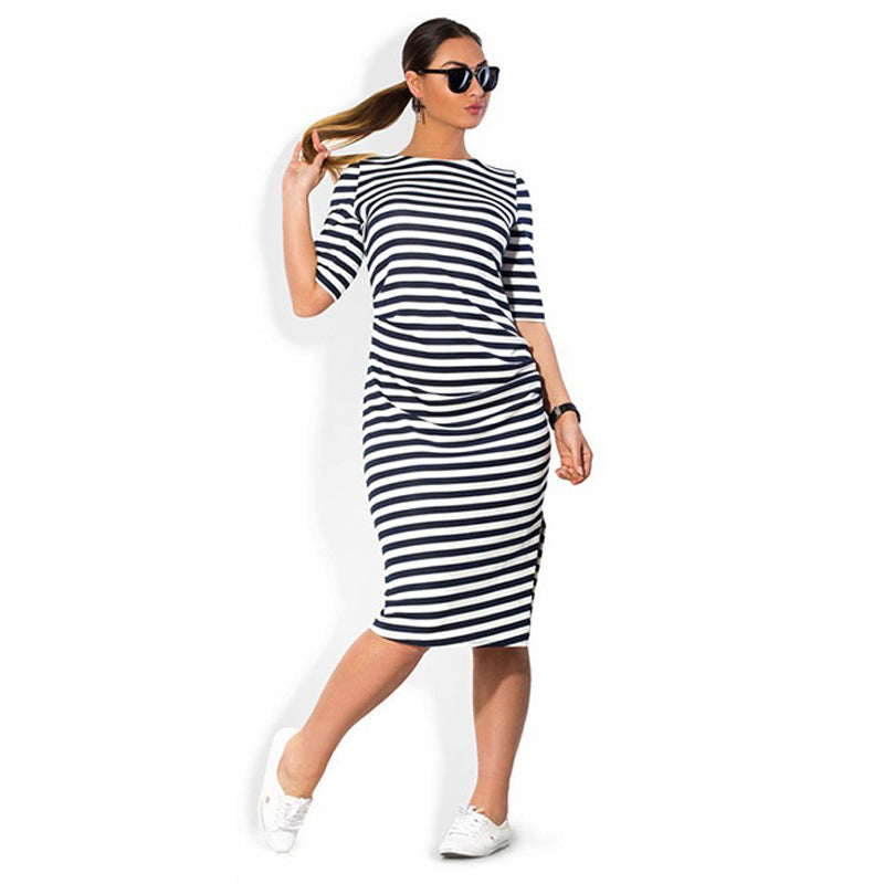 Women's Clothing O Neck Zebra Black Striped Dress Straight Casual Dress Eur S6I6